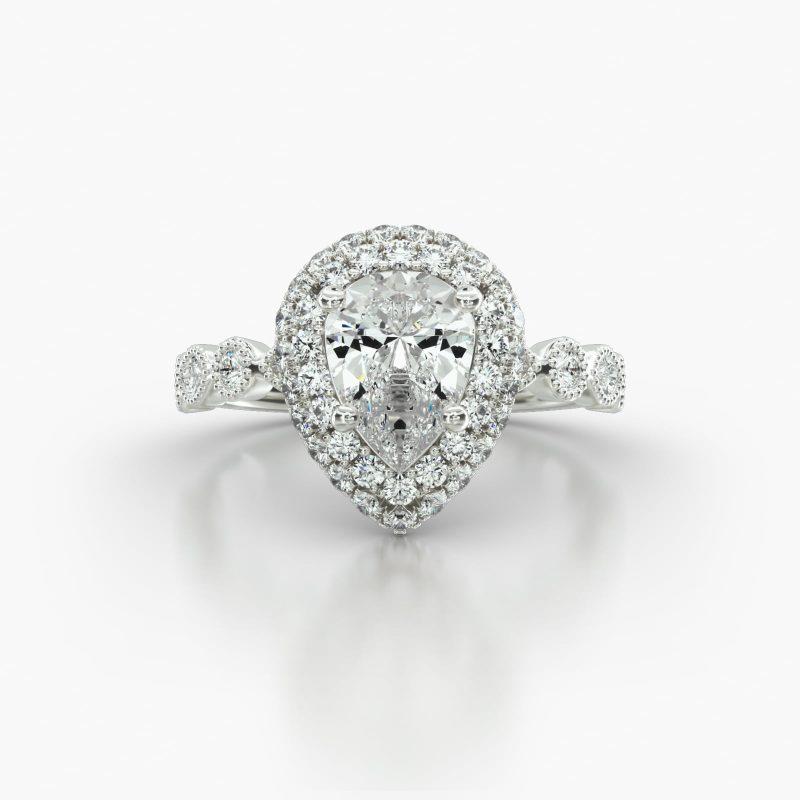 PEAR MARQUISE+ROUND FALLING EDGE PAVE HALO - A