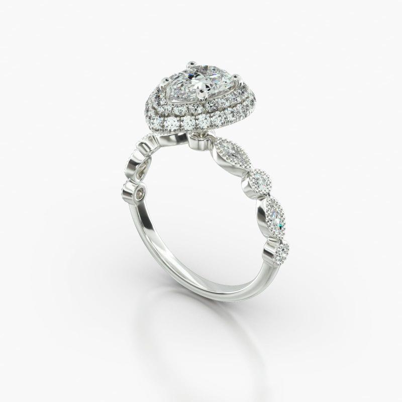 PEAR MARQUISE+ROUND FALLING EDGE PAVE HALO - B