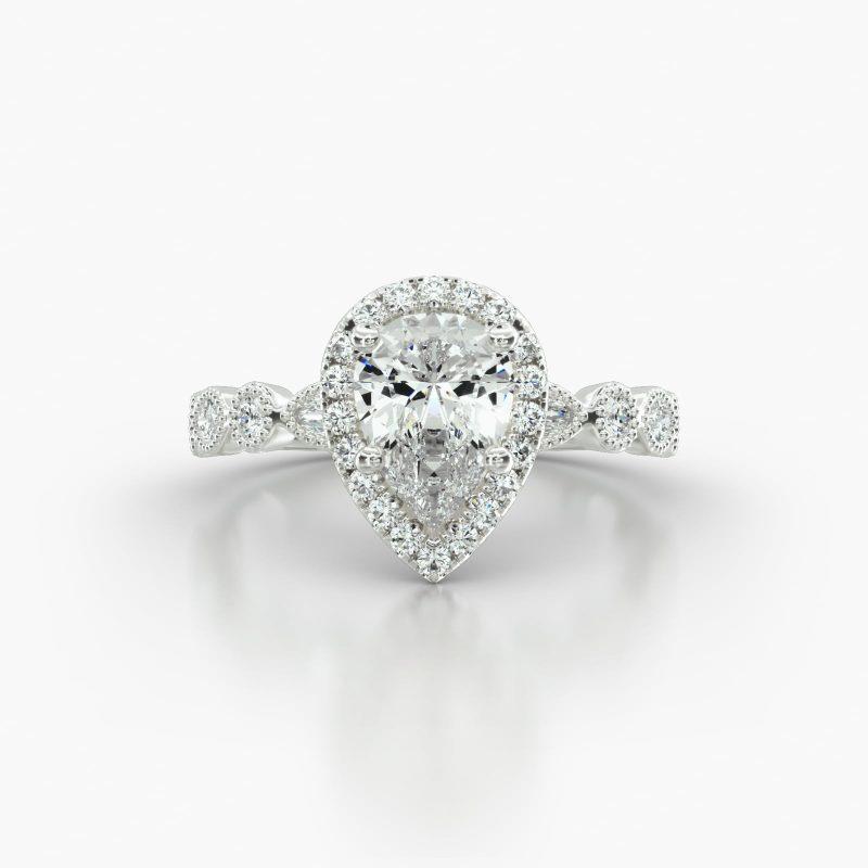 PEAR MARQUISE+ROUND SINGLE ROW PAVE HALO - A