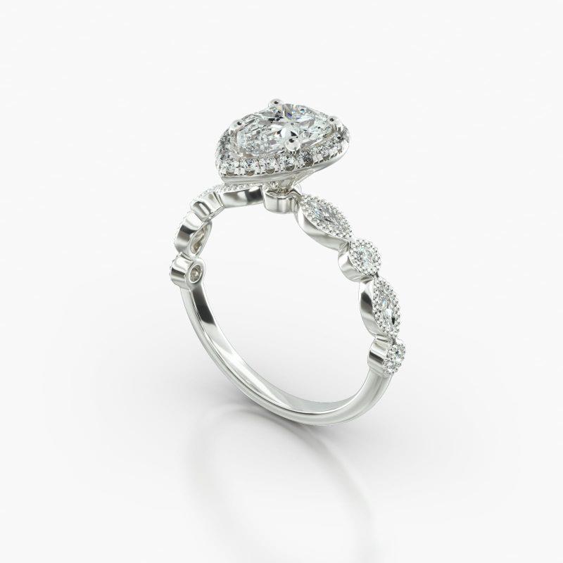 PEAR MARQUISE+ROUND SINGLE ROW PAVE HALO - B