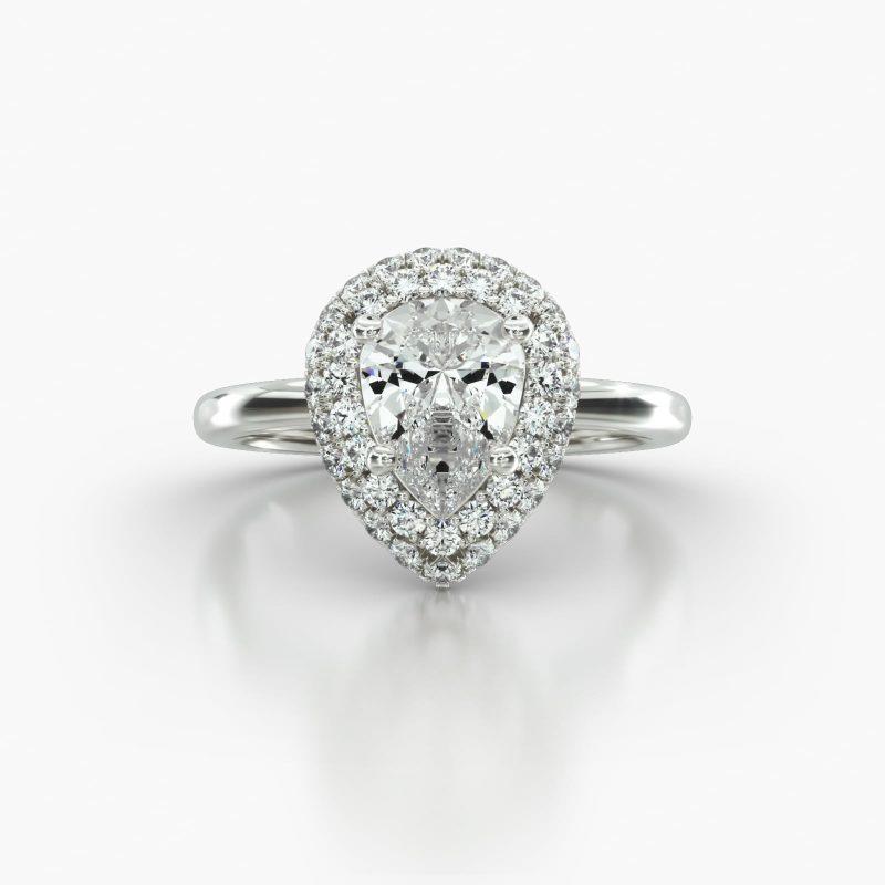 PEAR SOLITAIRE FALLING EDGE PAVE HALO - A
