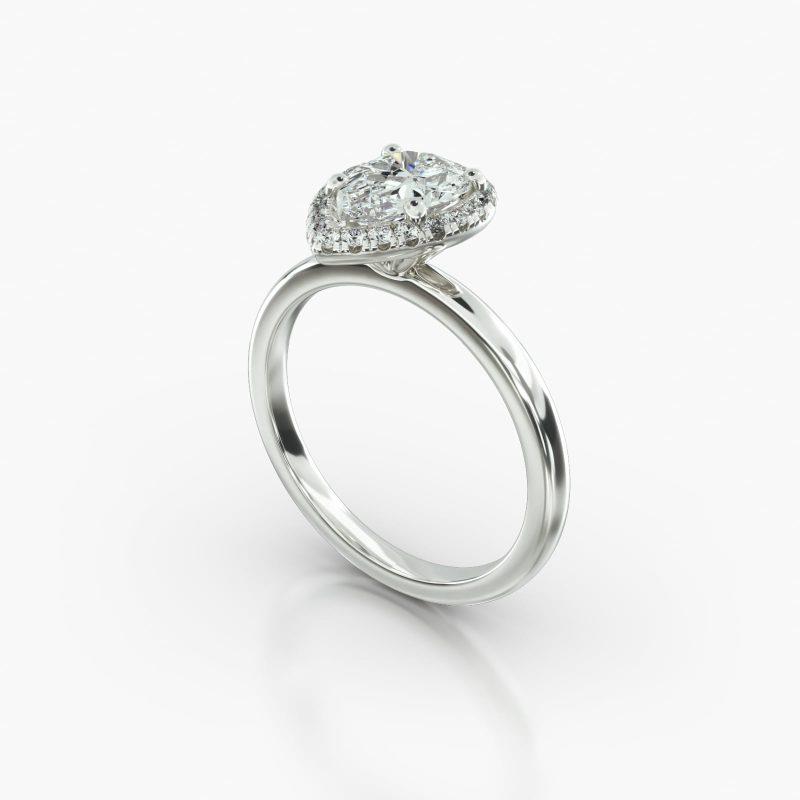 PEAR SOLITAIRE SINGLE ROW PAVE HALO - B