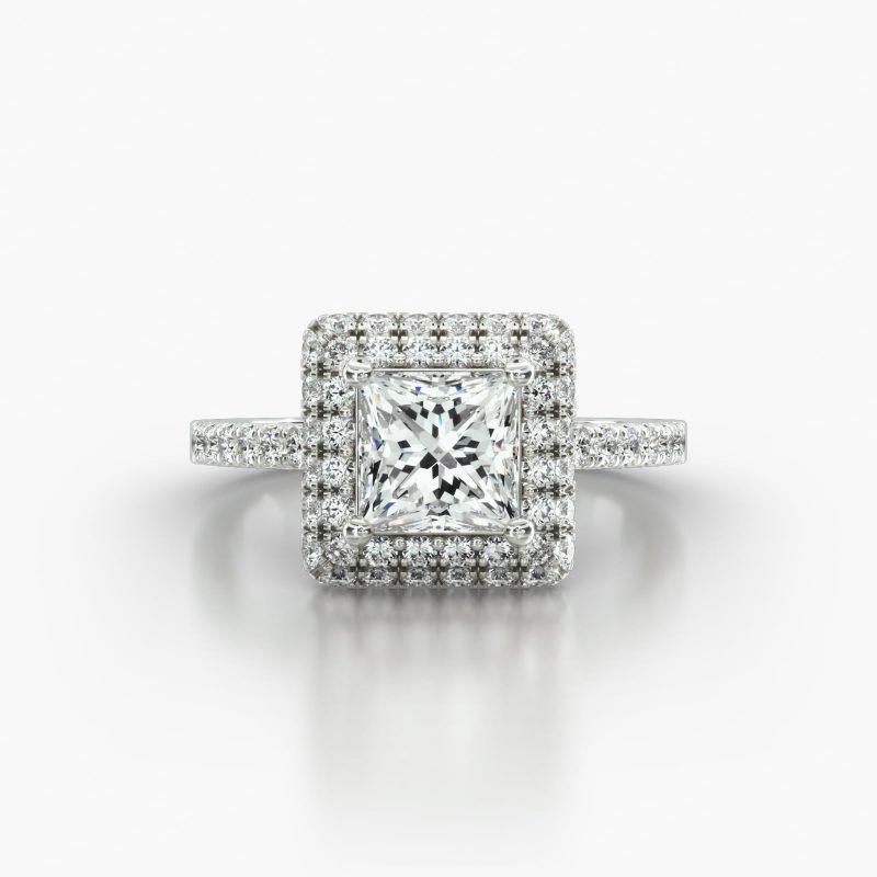 PRINCESS OR CUSHION CATHEDRAL FALLING EDGE PAVE HALO - A