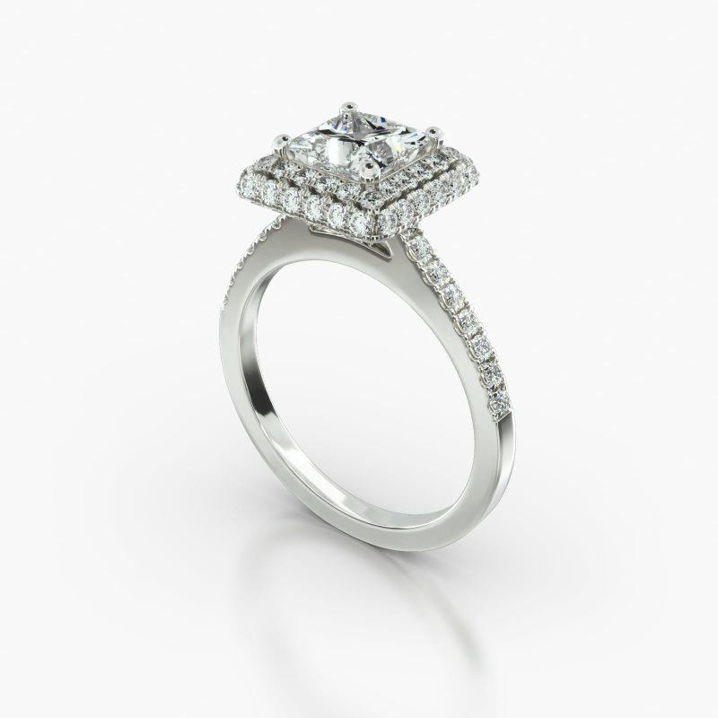 PRINCESS OR CUSHION CATHEDRAL FALLING EDGE PAVE HALO - B