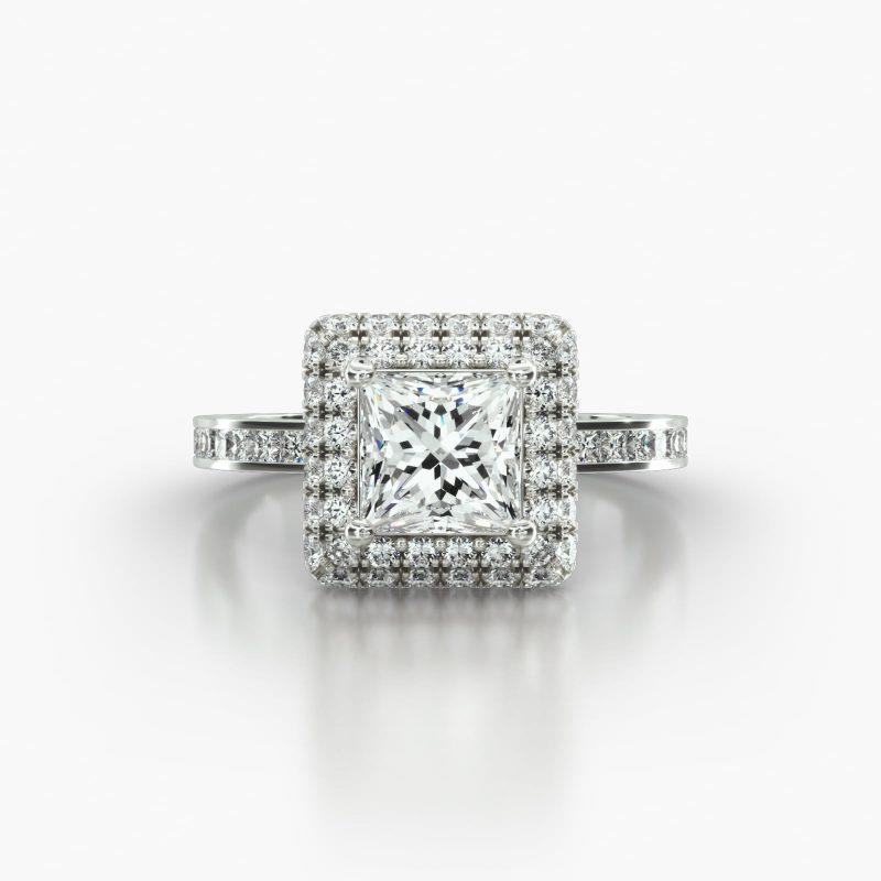 PRINCESS OR CUSHION CHANNEL FALLING EDGE PAVE HALO - A