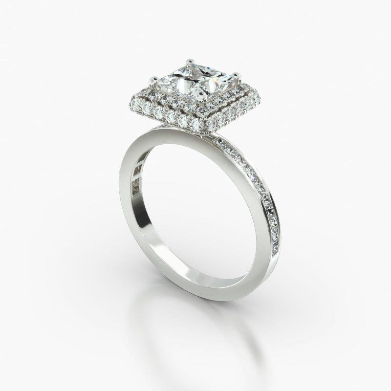 PRINCESS OR CUSHION CHANNEL FALLING EDGE PAVE HALO - B