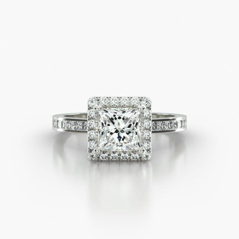 PRINCESS OR CUSHION CHANNEL SINGLE ROW PAVE HALO - A