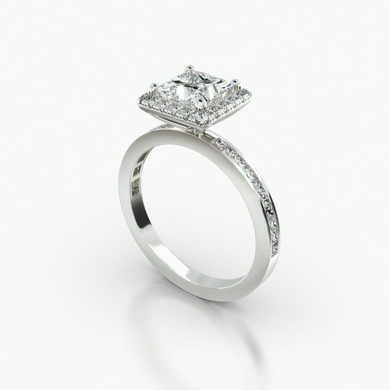 PRINCESS OR CUSHION CHANNEL SINGLE ROW PAVE HALO - B