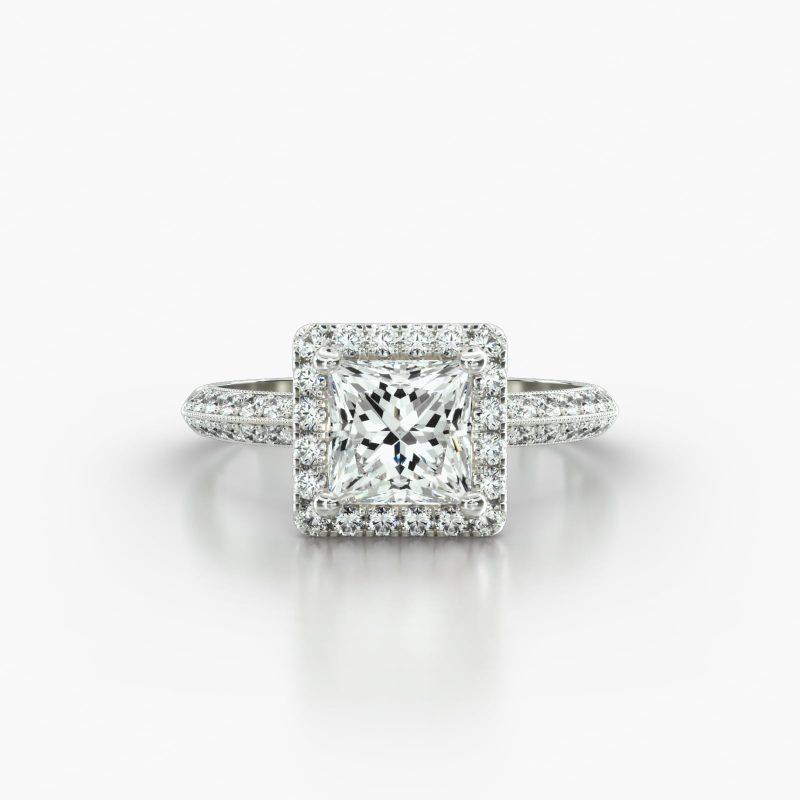 PRINCESS OR CUSHION KNIFE PAVE SINGLE ROW PAVE HALO - A