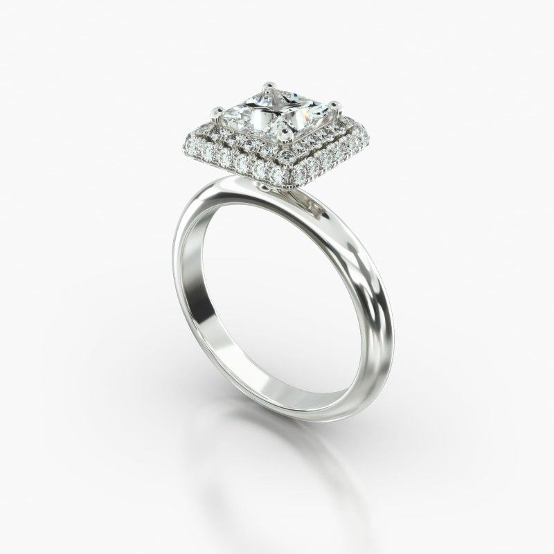PRINCESS OR CUSHION KNIFE SOLITAIRE FALLING EDGE PAVE HALO - B
