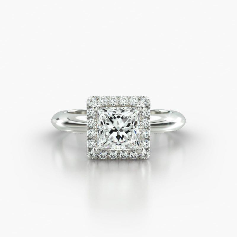 PRINCESS OR CUSHION KNIFE SOLITAIRE SINGLE ROW PAVE HALO - A
