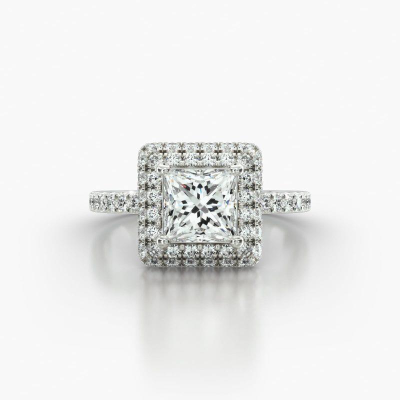 PRINCESS OR CUSHION MACRO PAVE FALLING EDGE PAVE HALO - A