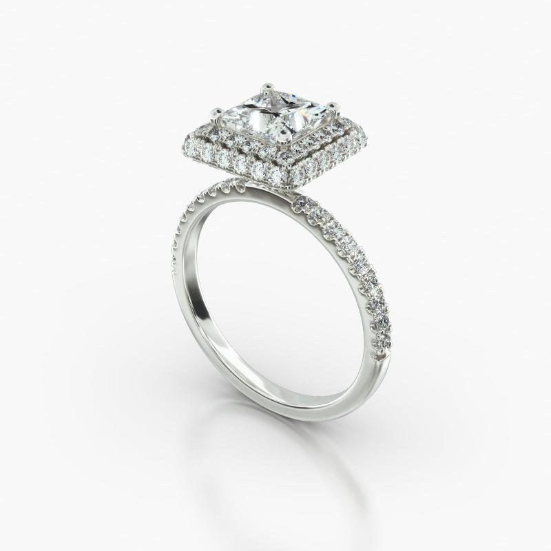 PRINCESS OR CUSHION MACRO PAVE FALLING EDGE PAVE HALO - B