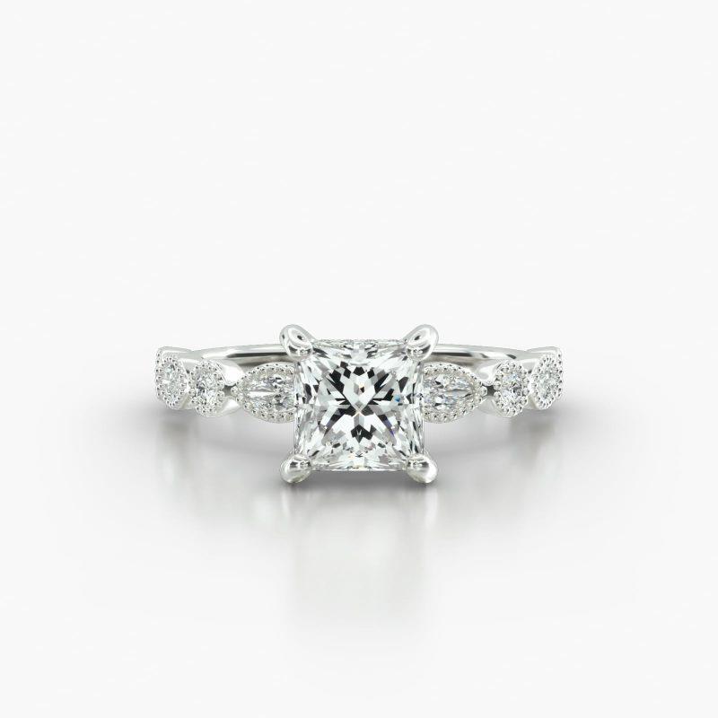 PRINCESS OR CUSHION MARQUISE+ROUND CLASSIC PAVE BASKET - A