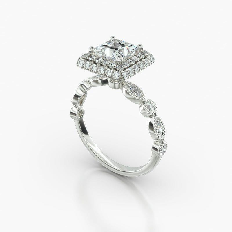 PRINCESS OR CUSHION MARQUISE+ROUND FALLING EDGE PAVE HALO - B