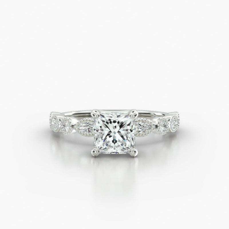 PRINCESS OR CUSHION MARQUISE+ROUND FOUR PRONG - A