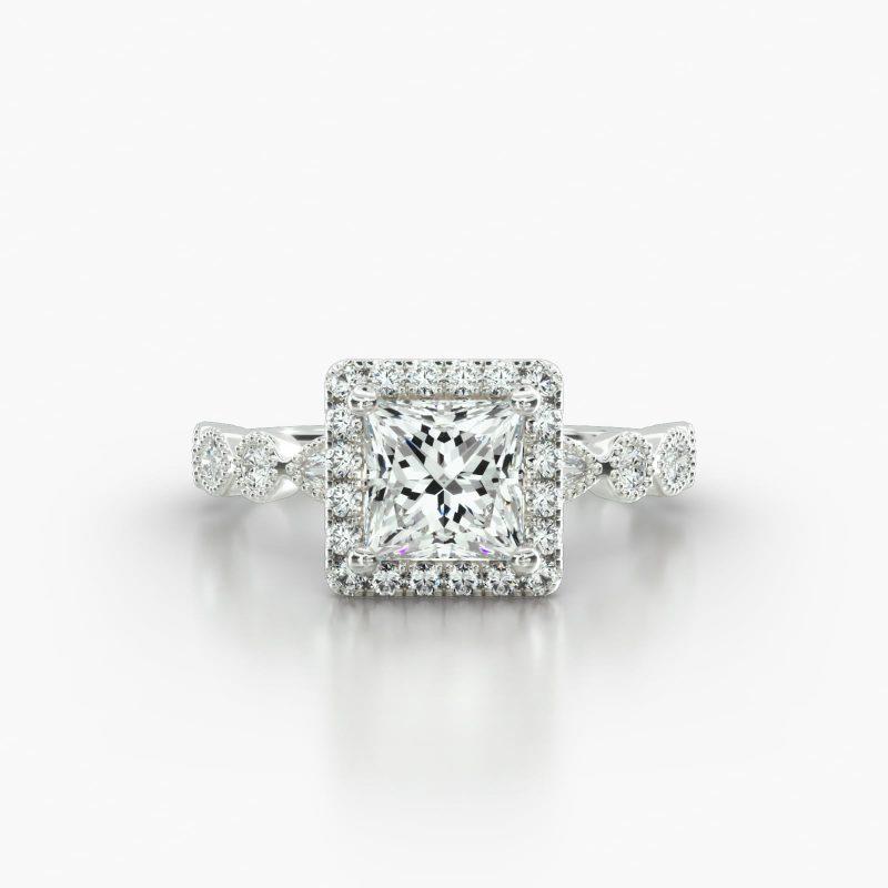 PRINCESS OR CUSHION MARQUISE+ROUND SINGLE ROW PAVE HALO - A