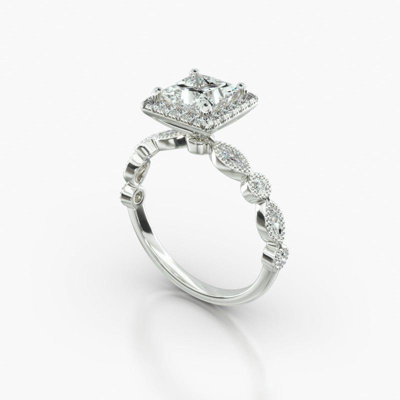 PRINCESS OR CUSHION MARQUISE+ROUND SINGLE ROW PAVE HALO - B