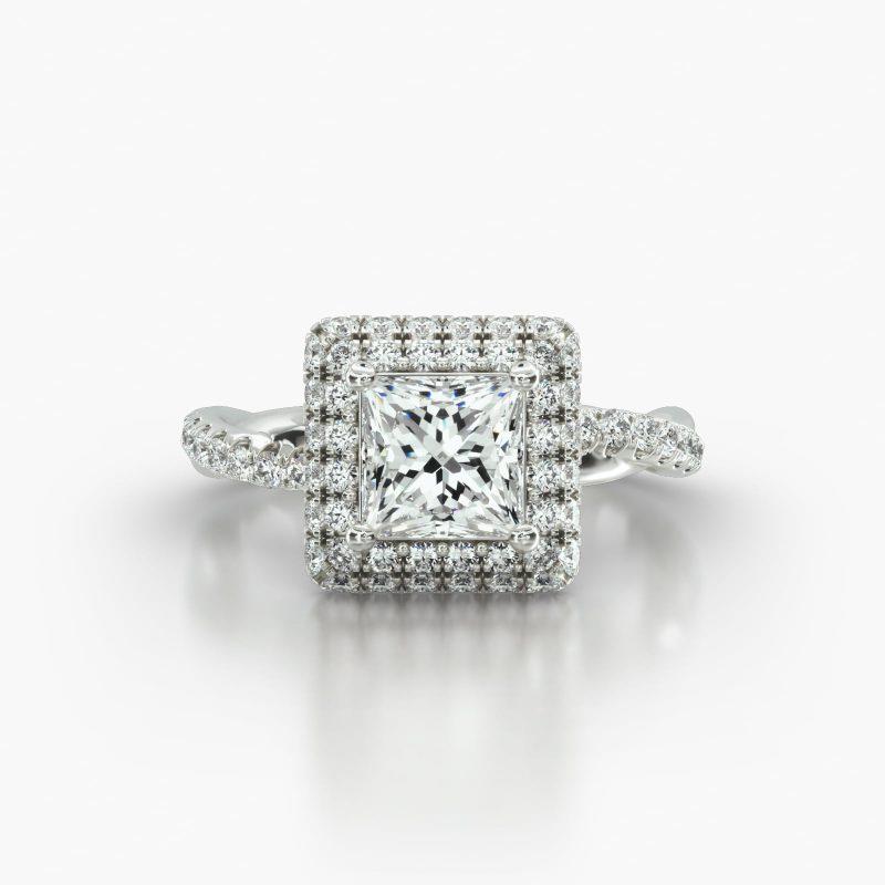 PRINCESS OR CUSHION PAVE TWIST FALLING EDGE PAVE HALO - A