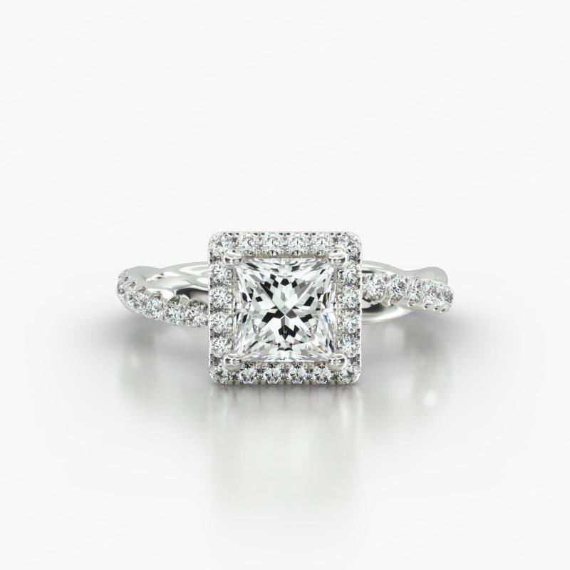 PRINCESS OR CUSHION PAVE TWIST SINGLE ROW PAVE HALO - A