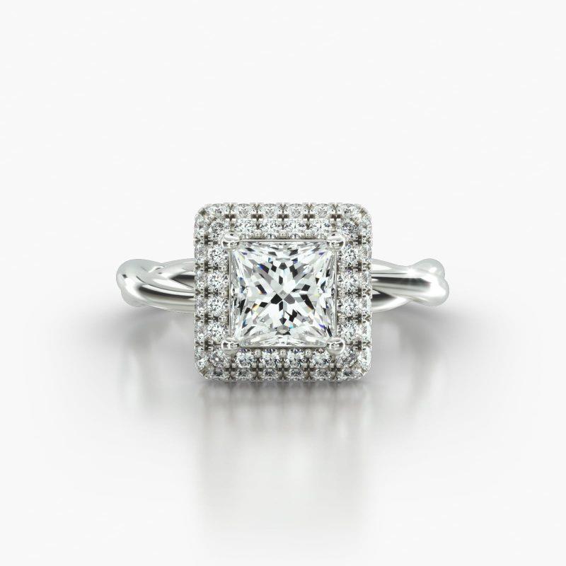 PRINCESS OR CUSHION TWIST FALLING EDGE PAVE HALO - A