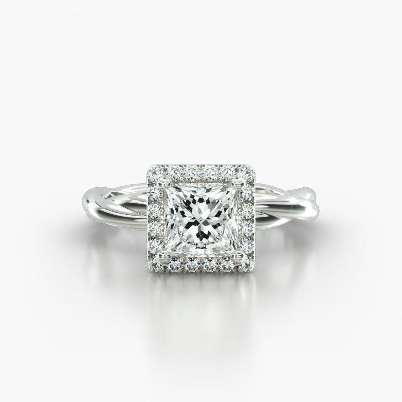 PRINCESS OR CUSHION TWIST SINGLE ROW PAVE HALO - A