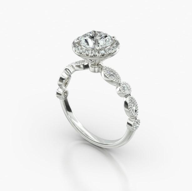 ROUND MARQUISE+ROUND SINGLE ROW PAVE HALO - B