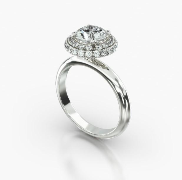 ROUND KNIFE SOLITAIRE FALLING EDGE PAVE HALO-B